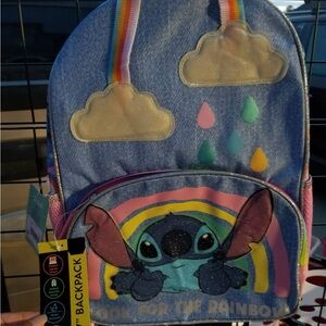 Stitch Denim Kids Backpack with Rainbow Straps